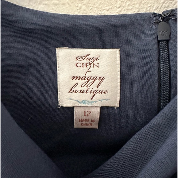 Navy blue Suzi Chin‎ for Maggie Boutique with Brown Belt 0055 - Picture 1 of 8